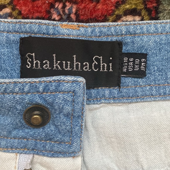 Super cute Shakuhachi colorblocked denim shorts high waisted US size6 - Picture 2 of 3